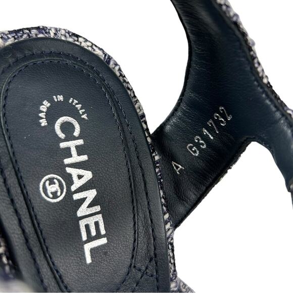 CHANEL Tweed Strappy Chain Interlocking CC Heeled Sandals - Picture 8 of 14